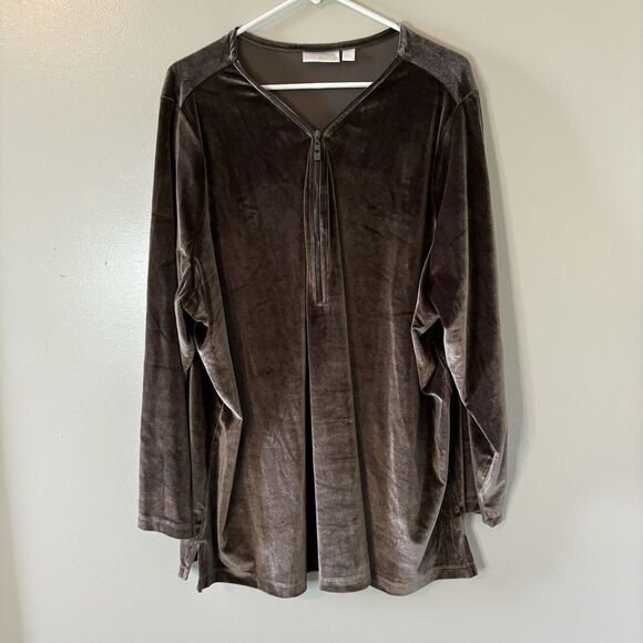Belle Kim Gravel Velvet Signature Zipper Top Java Chocolate Pullover Sz … - Picture 1 of 7